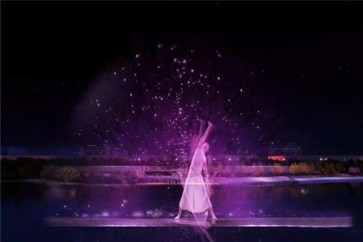 水幕電影噴泉水幕發生器產生的水幕呈扇形，由密致水幕區與離散水幕區組成